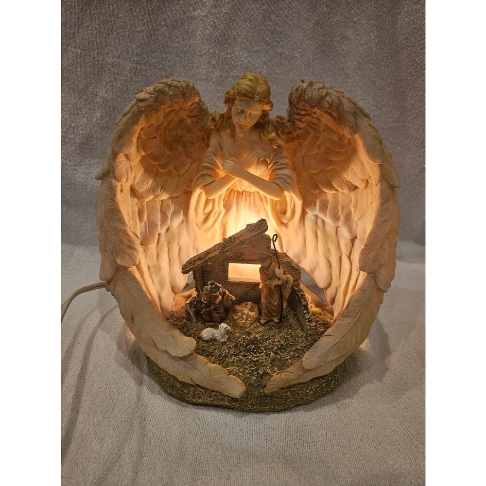 Vintage Lighted Nativity with Guardian Angel Surround Nightlight - Beautiful!